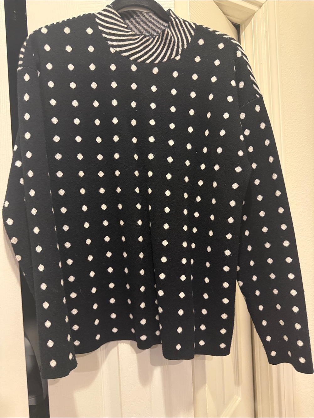 Anthropologie Black Sweater with White Polka Dots